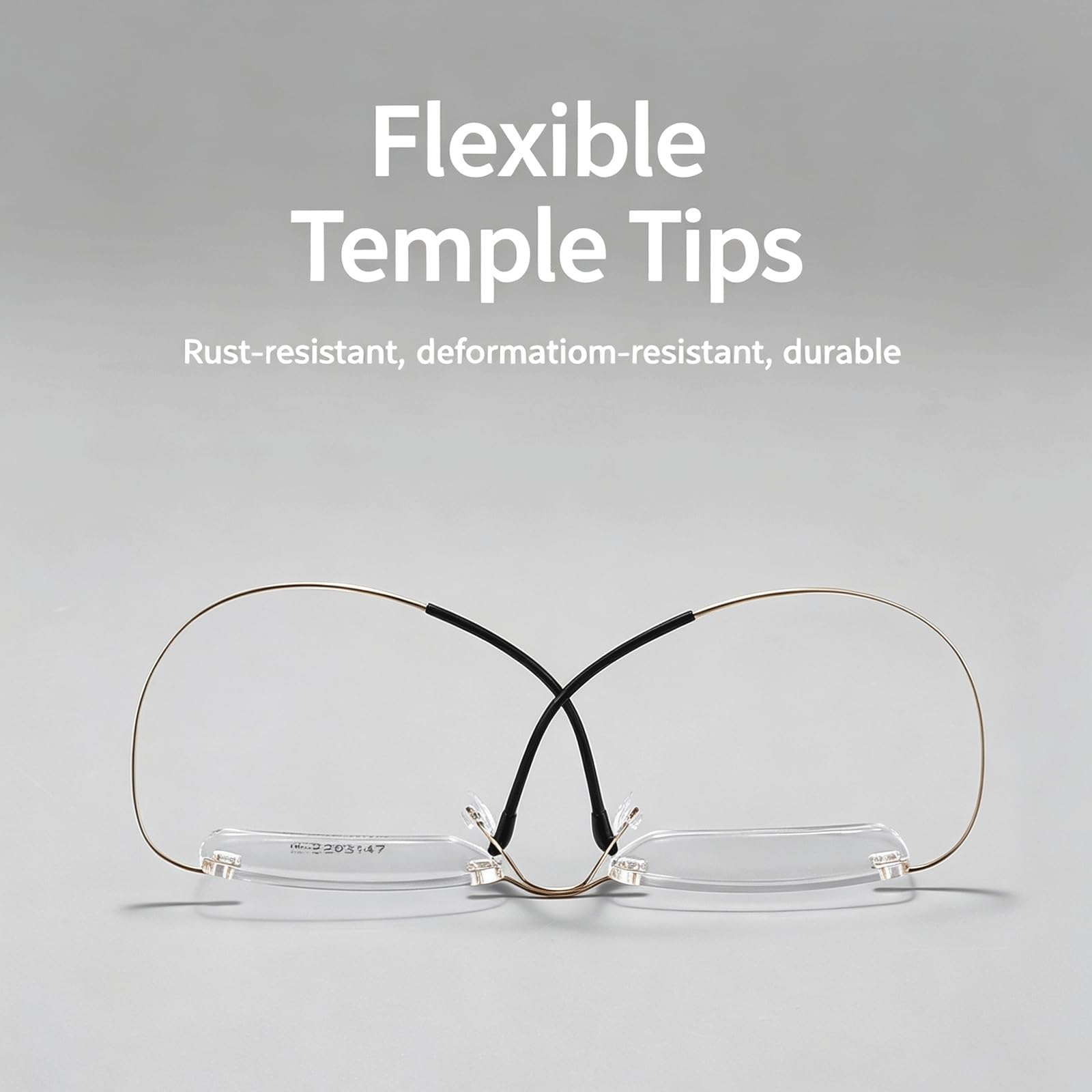 Ultraleichte Brillengestelle, elastische, Nicht verschreibungspflichtige Brillen, Brillen aus reinem Titan for Computer, randlose Unisex-Mode(Golden)