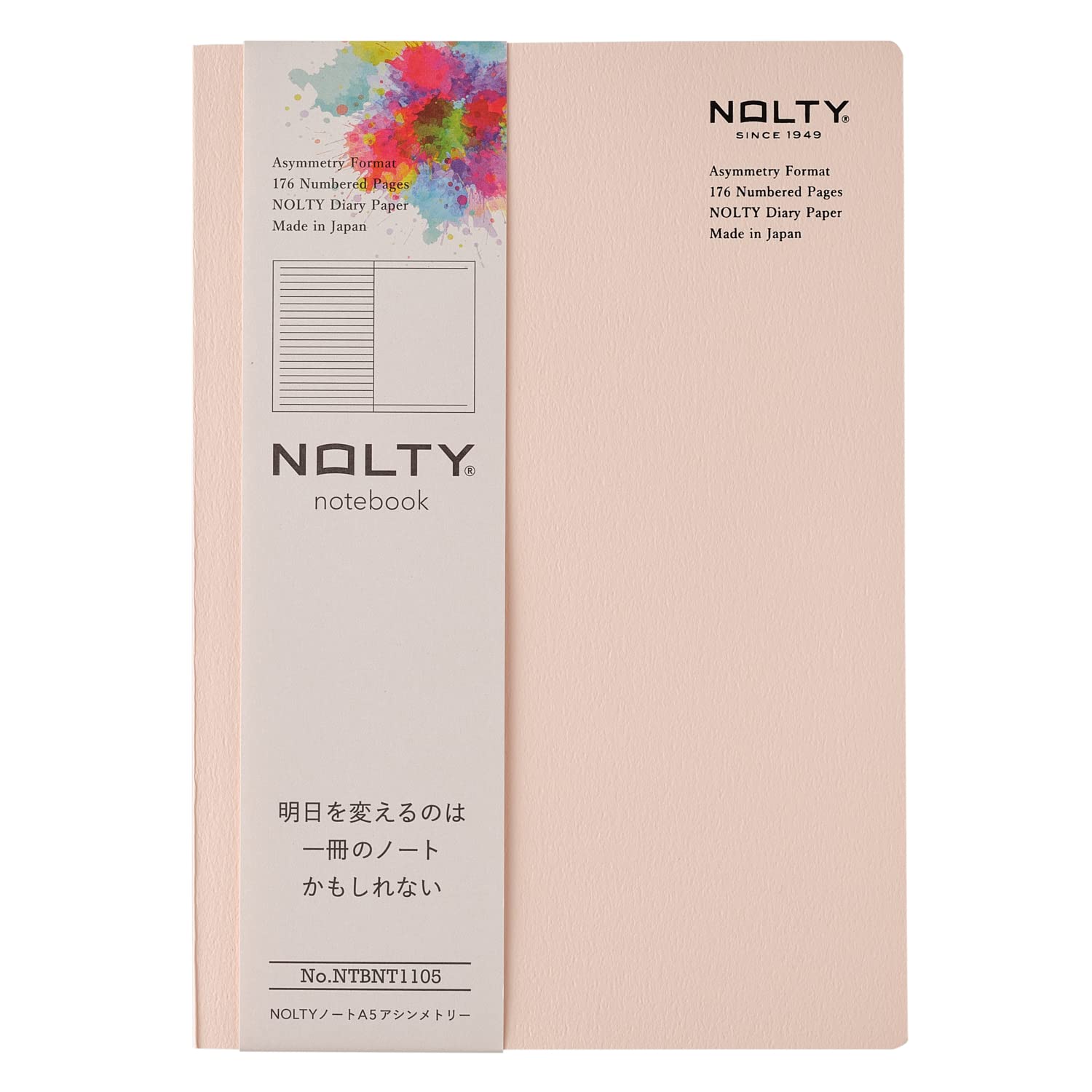 NOLTY Notebook, A5 Lined + Dot Grid, 176 Pages, Made in Japan, Pink, NTBNT1105