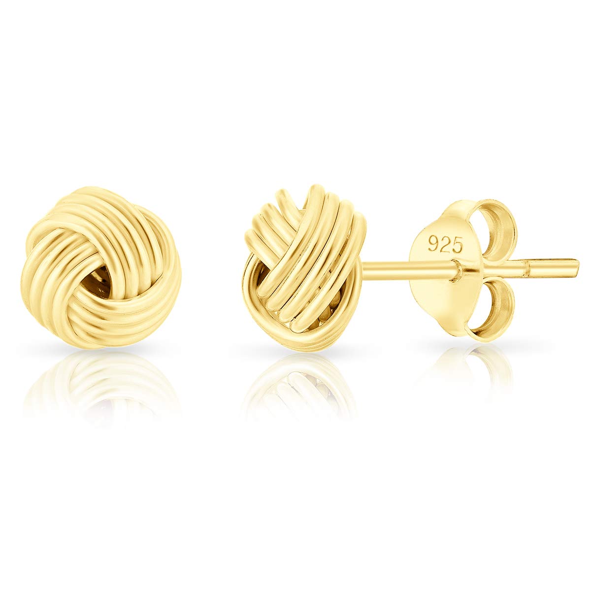 DTPsilver 925 Sterling Silver, 24K Yellow or 18K Rose Gold Plated - TINY/SMALL Fashion Studs Earrings - Love/Twisted Knot - Diameter: 5, 7, 8 or 9 mm