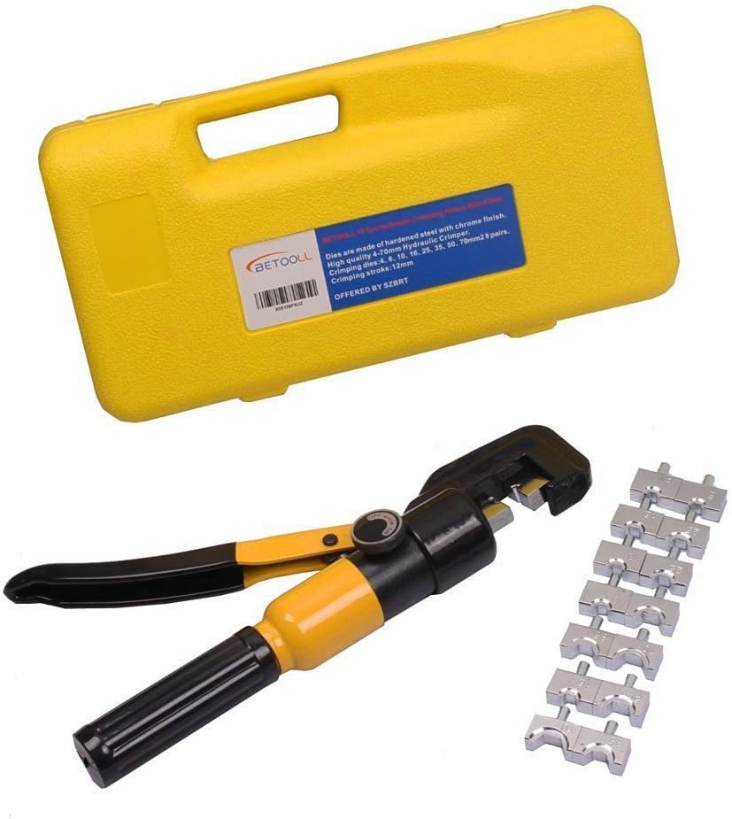 BETOOLL 10 Ton Hydraulic Wire Terminal Crimper Battery Cable Lug Crimping Tool With 8 Dies