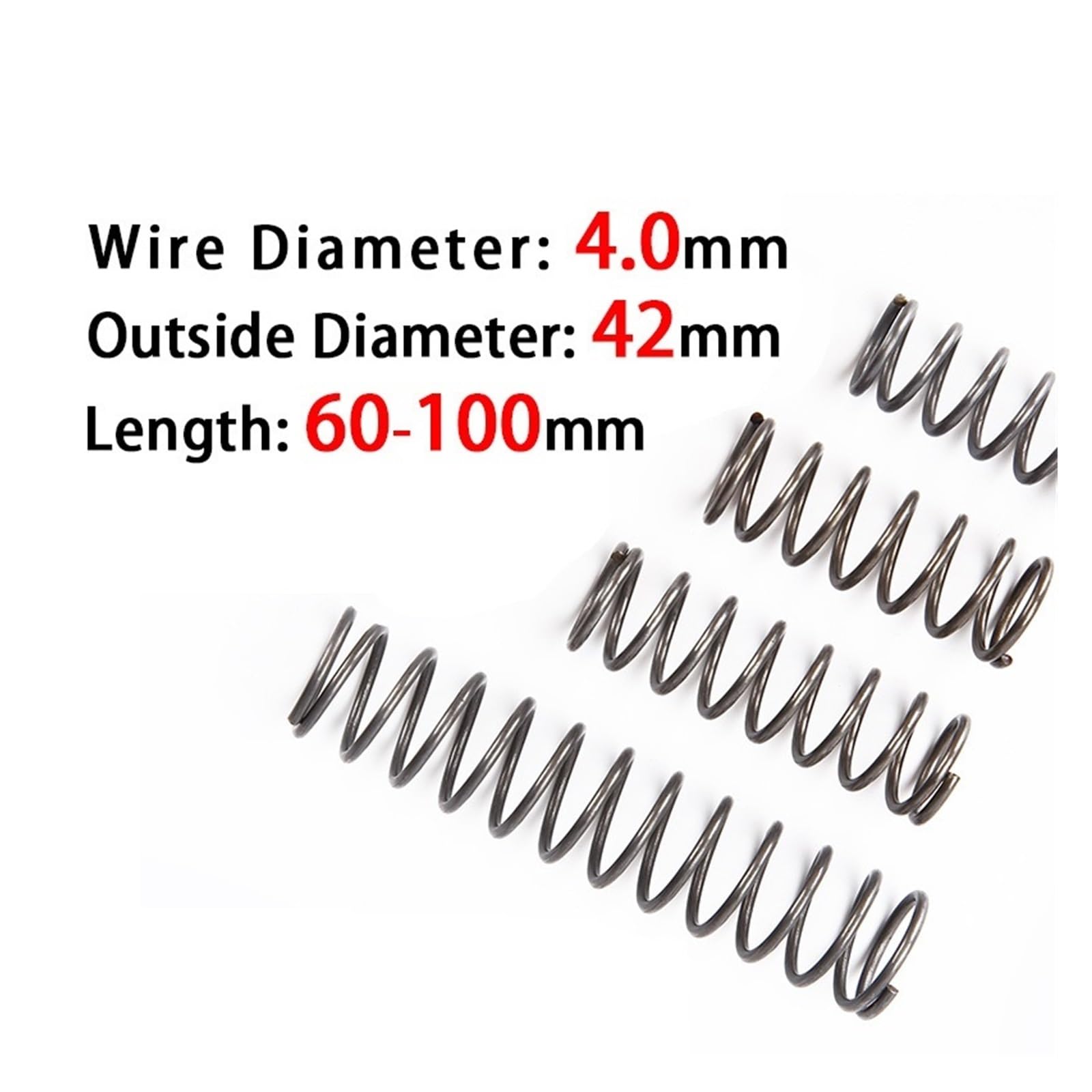 5 Szt. Sprężyny Dociskowe Powrotne 4,0 Mm Średnica Drutu 42 Zewnętrzna Długość Wolna 60 Mm-100 Opcjonalnie(100mm (5Pcs))