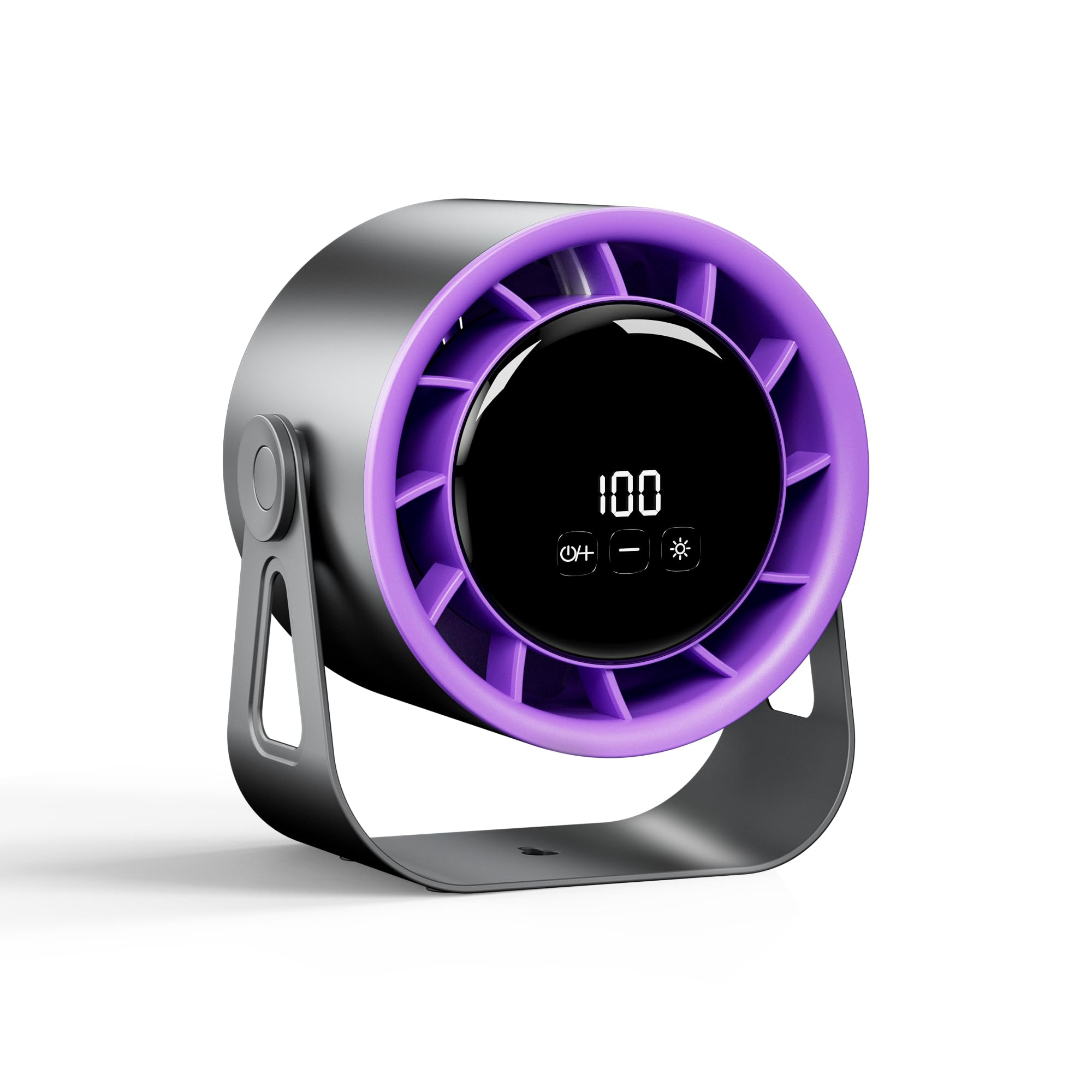 Lysumurl Rechargeable Desk Fan with 100 Speed Settings, USB-C Portable Table Fan with LED Display & Ambient Light, 220° Tilt Desktop Fan for Bedroom, Office, Home & Camping, Grey