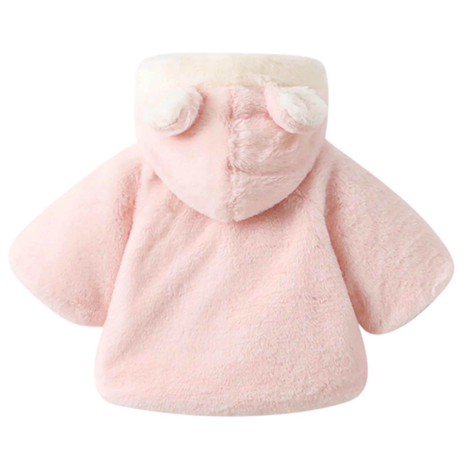 Bold N Elegant Girl's Soft Furry Warm Winter Hooded Party Poncho Jacket Standard Length Coat with 3D Plush Toy Bear Patch (Light Pink, 6-12 Months)