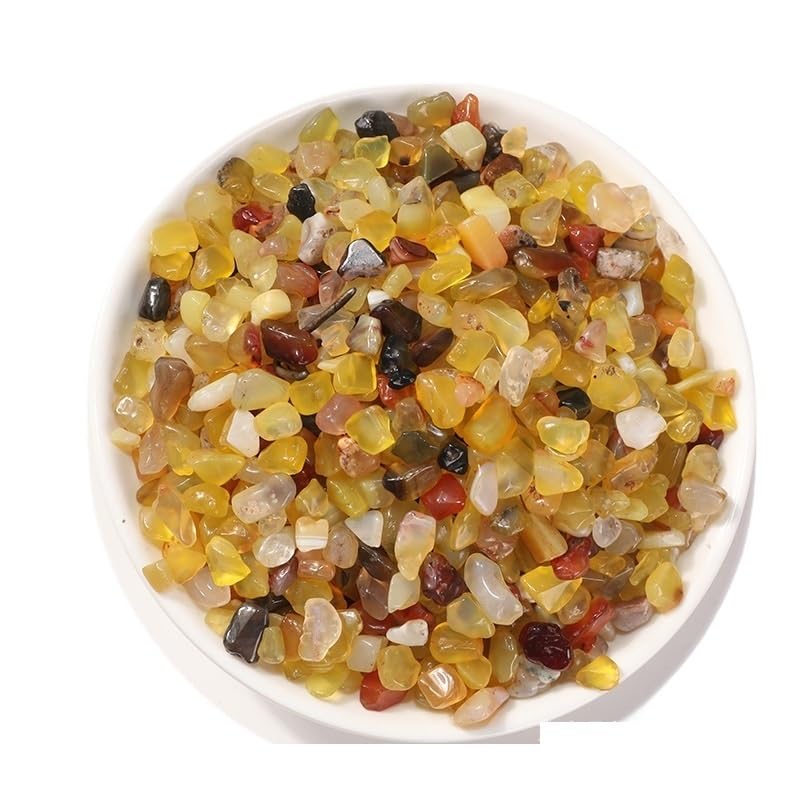 Grava Decorativa para acuarios, Grava de ágata Amarilla de 3-12 mm, 1000 g, Paquete de 4 for decoración de acuarios y Relleno de jarrones(5-7mm1000g)