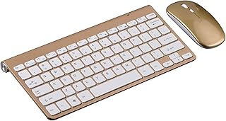Wireless Keyboard and Mouse Set, 2.4G Ultra-Thin Silent Wireless Keyboard and Mouse Combo with Nano USB Receiver for Windows Computer PC Laptop Desktop (Gold)