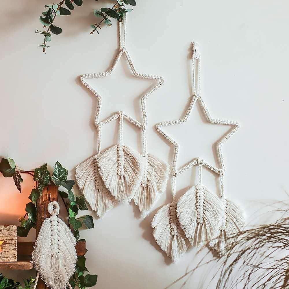 Waterlily House - Cotton Macrame Dream Catcher Type Woven Feather Wall Hanging Handmade Dreamcatcher Boho Tassels Decoration Home Decor Ornament Craft. (DC - B - 02 pcs)-image-26
