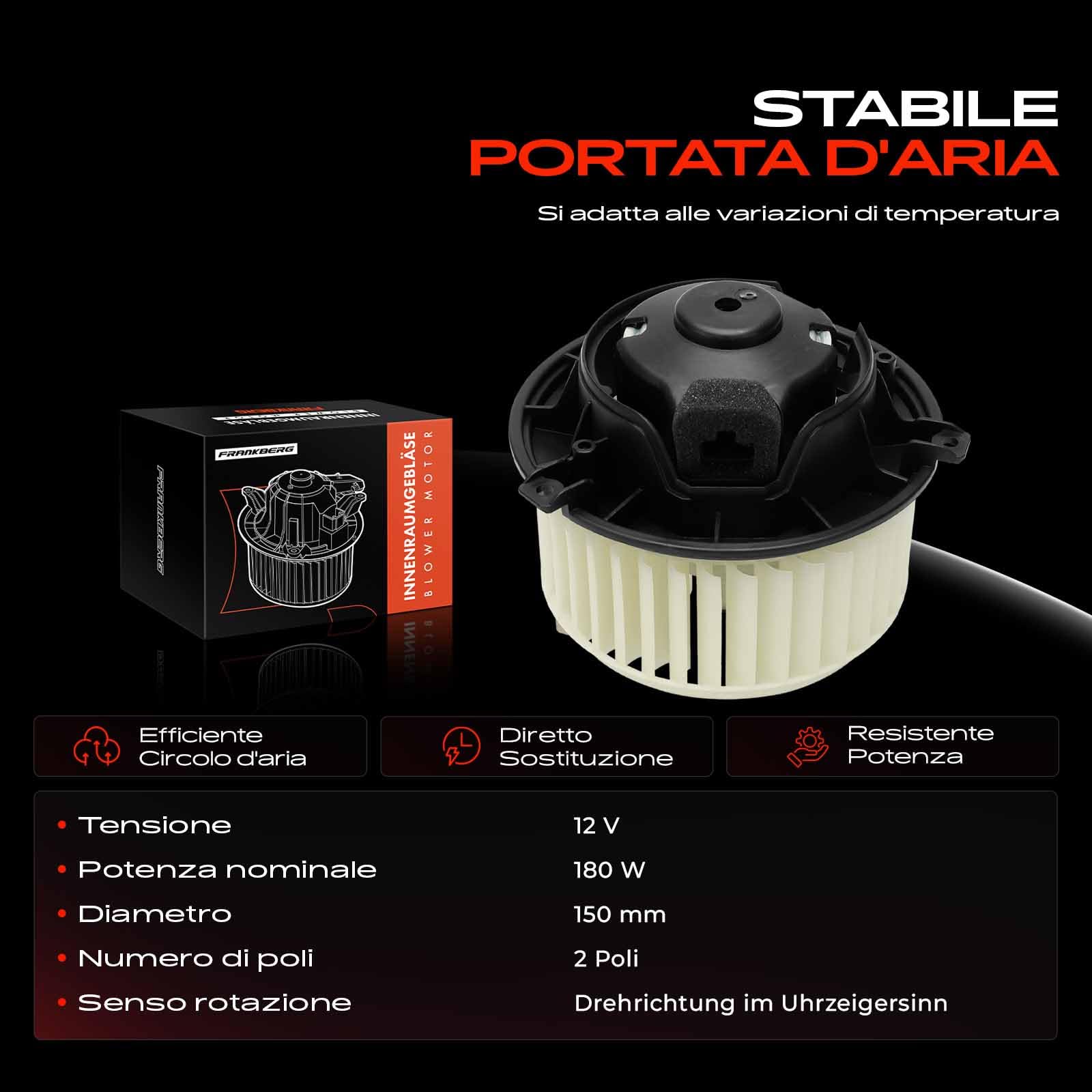 Frankberg Motore del ventilatore ventilatore interno 87795 | Compatibile con: C.o.r.o.l.l.a Estate E12, A.v.e.n.s.i.s T25, C.o.r.o.l.l.a E12, C.o.r.o.l.l.a Berlina E12
