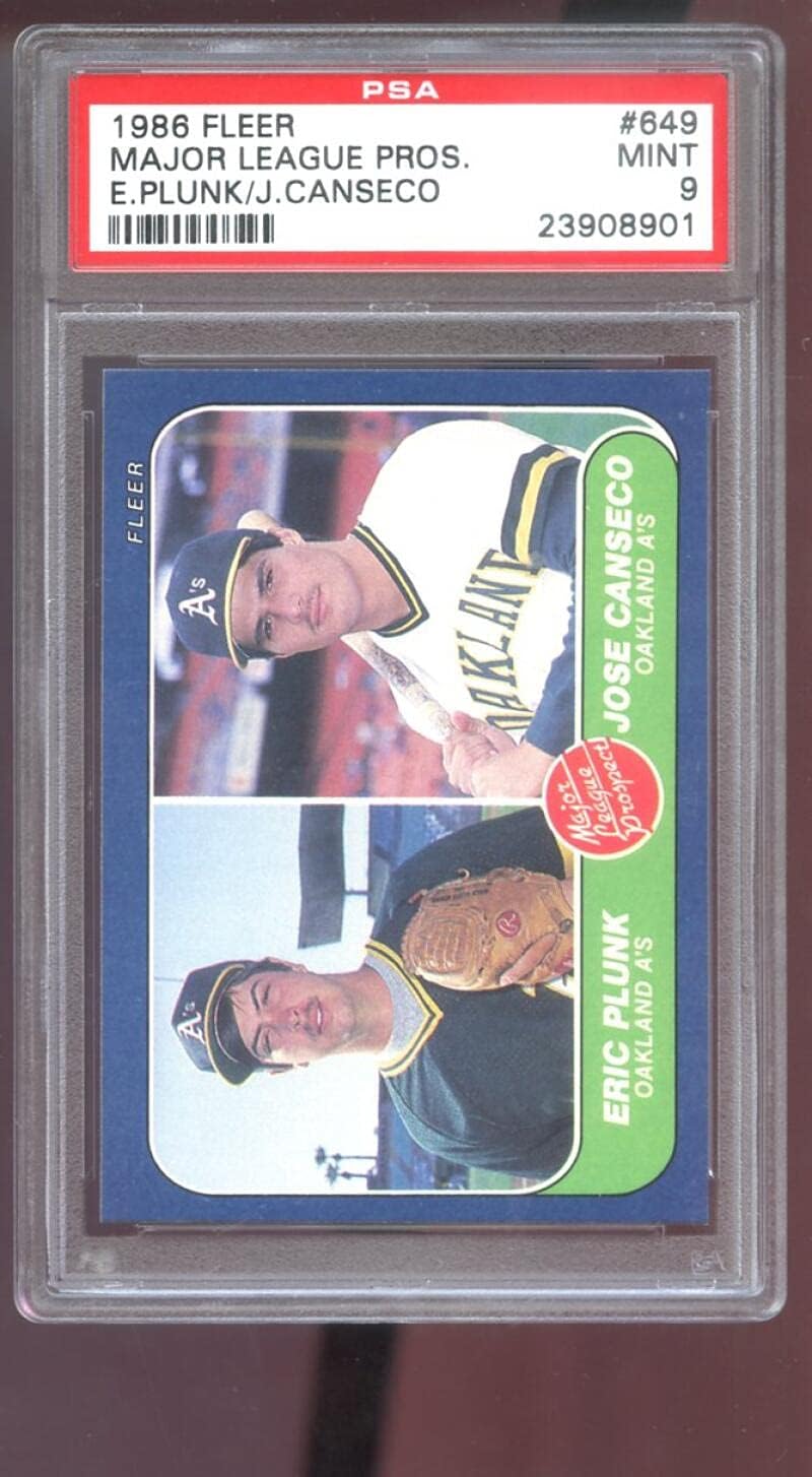 1986 Fleer Prospects #649 Jose Canseco Eric Plunk ROOKIE RC PSA 9 Graded Card