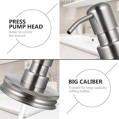 Miniatura 4 de Paquete de 3 tapas dispensadoras de jabón para tarros Mason con bombas, tapas dispensadoras de loción de acero inoxidable a prueba de óxido,
