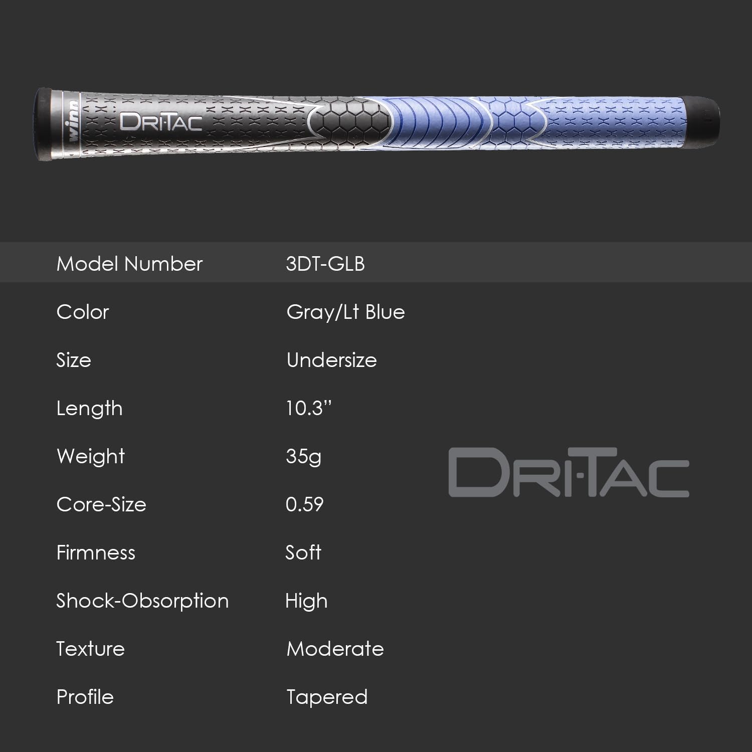 Winn Golf DriTac Non-Slip Cushioned Grip, Moisture-Wicking, Shock Absorption, AVS Technology, Gray/Lit Blue