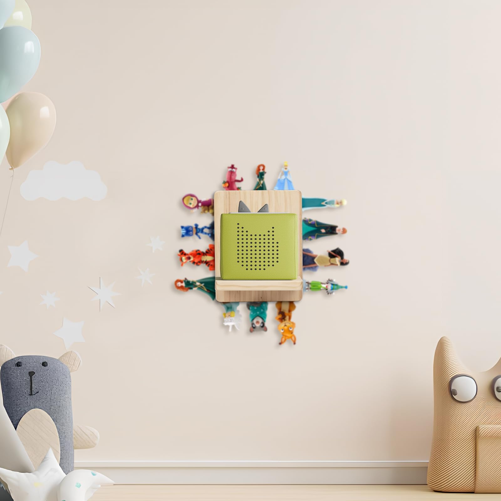 Tonie Box Étagère magnétique avec éclairage | Wooden Tonie Figurines Étagère pour 15 à 20 figurines Tonie | Rangement dans la chambre d'enfant pour filles et garçons