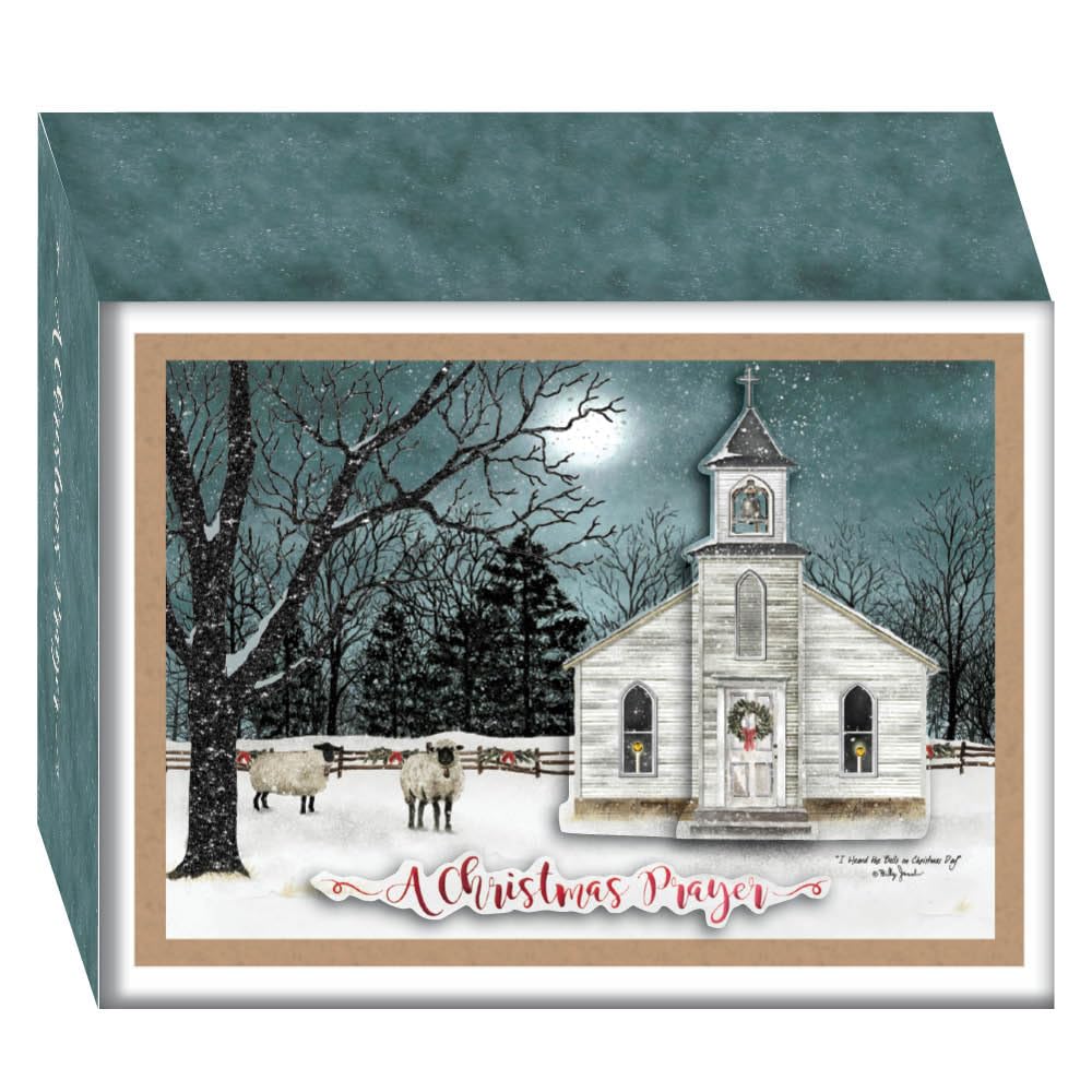 Country Church 10 Boxed Christmas Cards - KJV Scripture Christmas Cards with Foil and Glitter Accents - Religious Christmas Greeting Cards with Envelopes