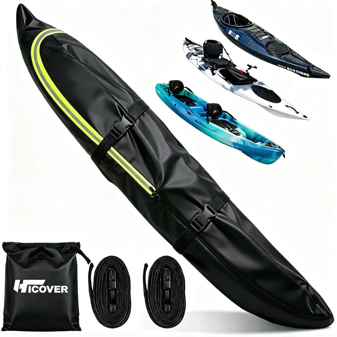 Kayak Cover 600D Waterproof UV Protection and Dust Resistant Heavy Duty Full Canoe Cover for Indoor/Outdoor Kayak/Canoe/Paddle Board with Storage Bag Kayak Covers for Outdoor Storage
