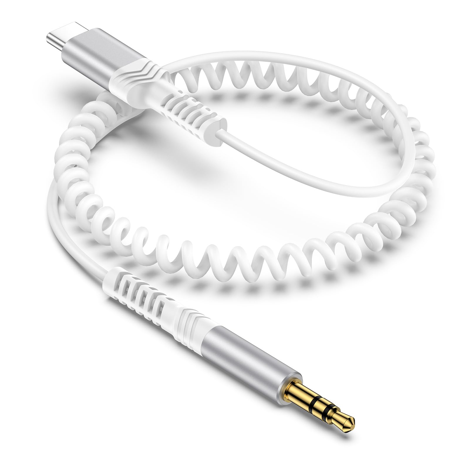 Coiled USB C Aux Cord Type C to 3.5mm Audio Jack Adapter 4FT TRRS Headphone Male HiFi Car Stereo Cable Cord for iPhone 17 16e 15 Pro Max Samsung Galaxy S25 S24 Ultra A17 A16 A15 A14 A56 A55 Pixel 10