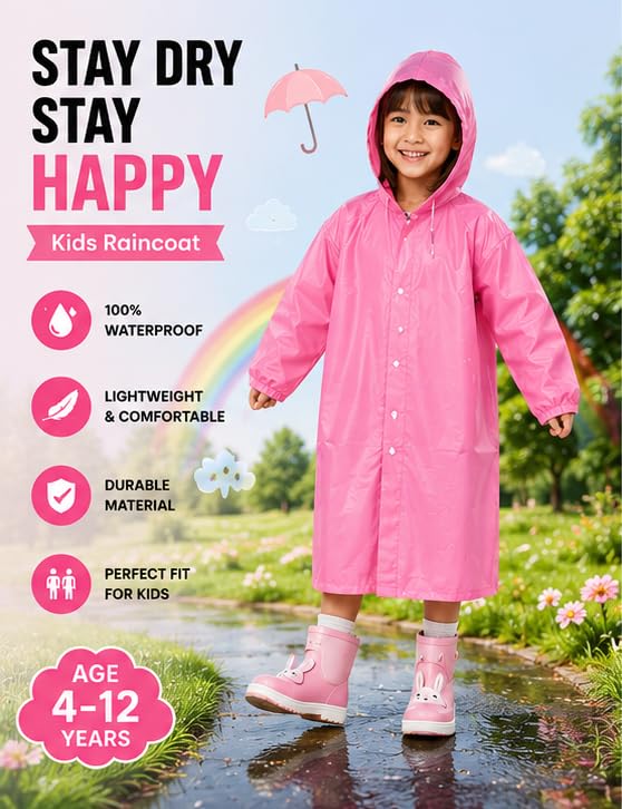Image of Kids Waterproof & Lightweight EVA Raincoat with Hooded Full Body Rain Protection for Boys and Girls Reusable Rain Wear Pack of 1