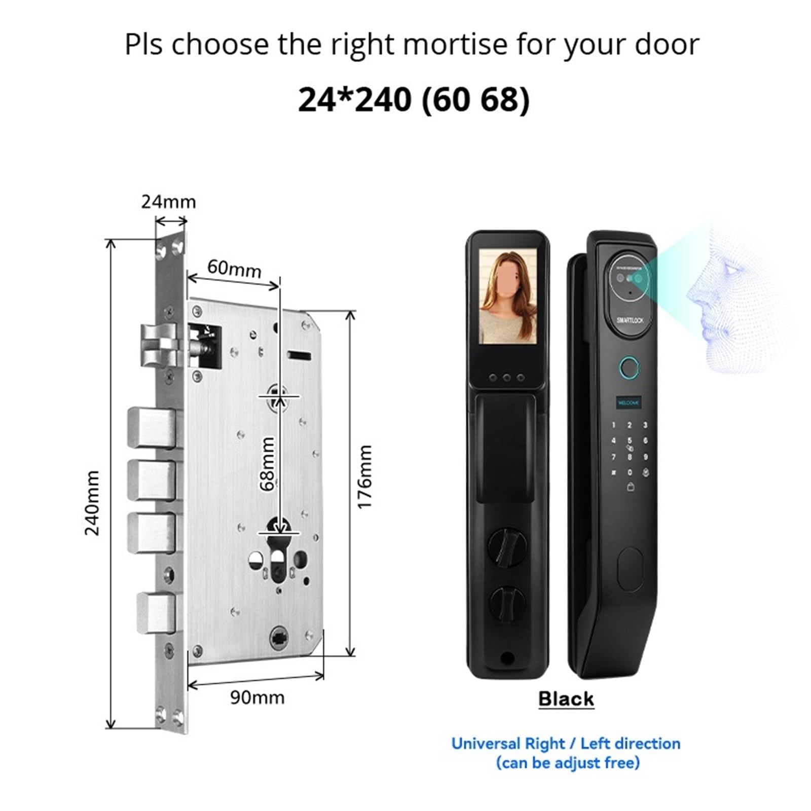 Serratura intelligente, 3D Face Smart Door Lock Telecamera di sicurezza Intelligent Fingerprint Password Sblocco chiave elettronica biometrica for la casa(V8 6068)