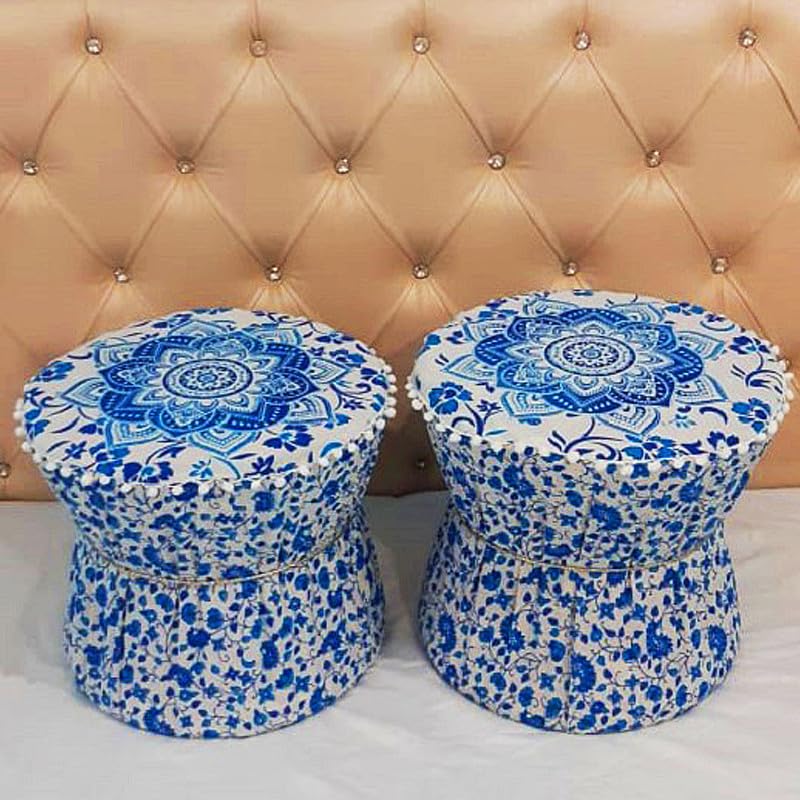 POSHMANDALA Embroidery Work 100% Cotton Ottoman Pouffes Mudda Cover Bamboo Patio Chair Sitting Footstools Covers Size 17x18 Inches, Set of 2 Pieces (Only Cover)-image-19