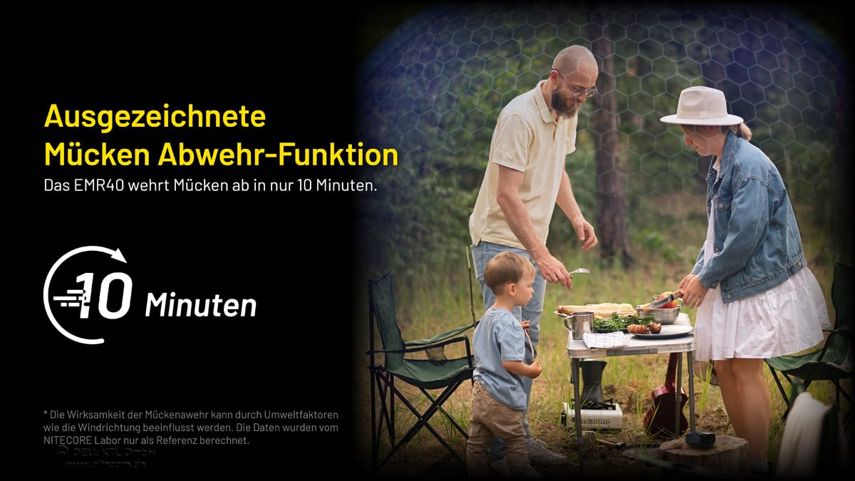 Nitecore EMR40 - Repelente eficaz de mosquitos, funcionamiento con batería, 10 horas de uso, dispositivo práctico.