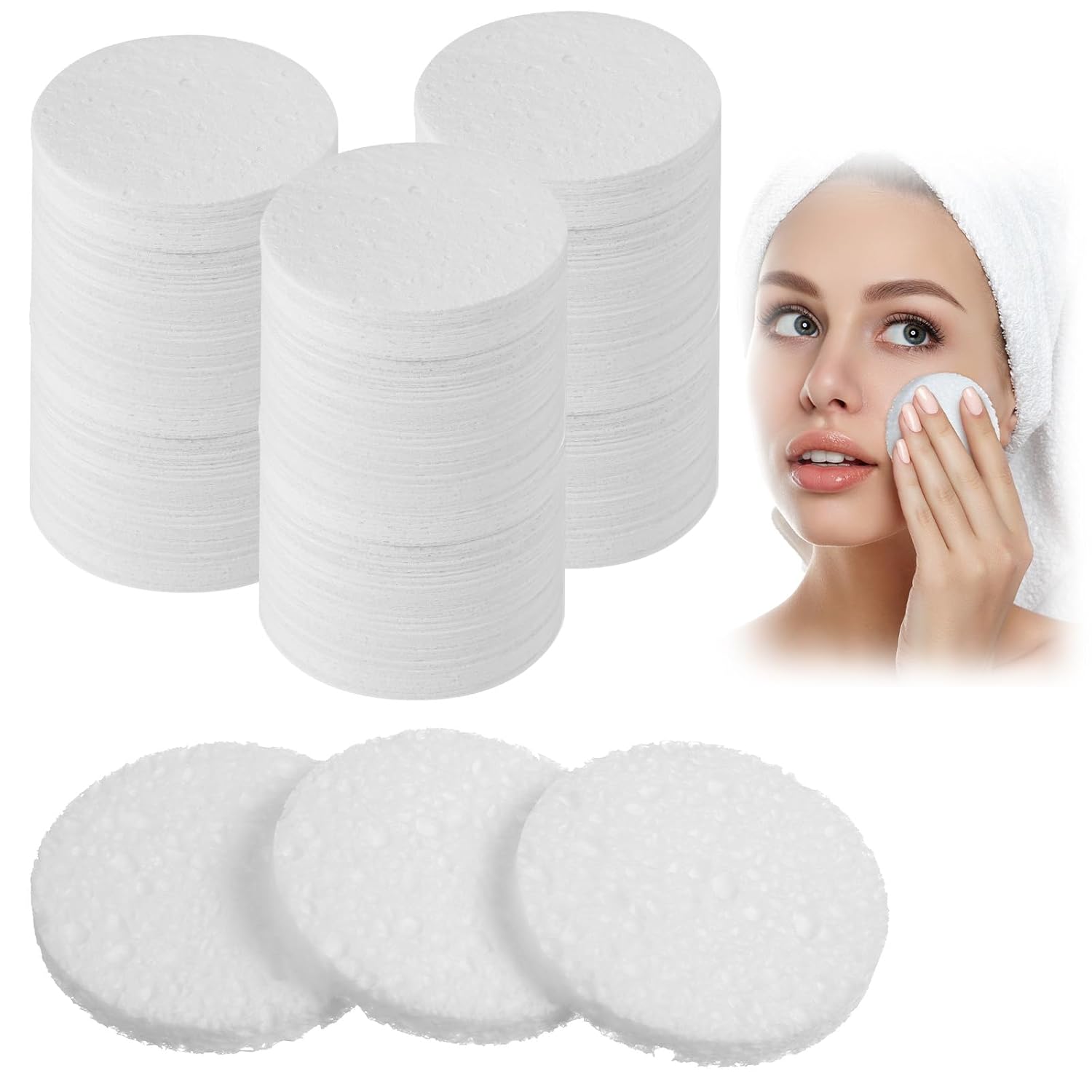 300 Count Compressed Facial Sponges Disposable Exfoliating Pads Face Cleansing Sponges Professional Cosmetic Makeup Spa Spong for Facial Cleansing, Exfoliating, Makeup Removal
