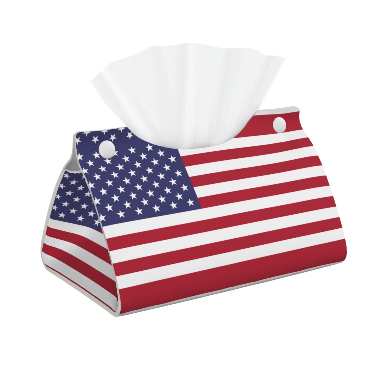 American Flag Print Long Tissue Box Cover Holder Foldable Leather Organizer for Vanity, Nightstand, Desk & Bathroom