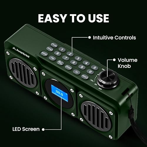 Miniatura 7 de Avantree Boombyte - Radio FM portátil y altavoz Bluetooth con excelente sonido estéreo, acabado de metal, tiempo de reproducción recargable largo y