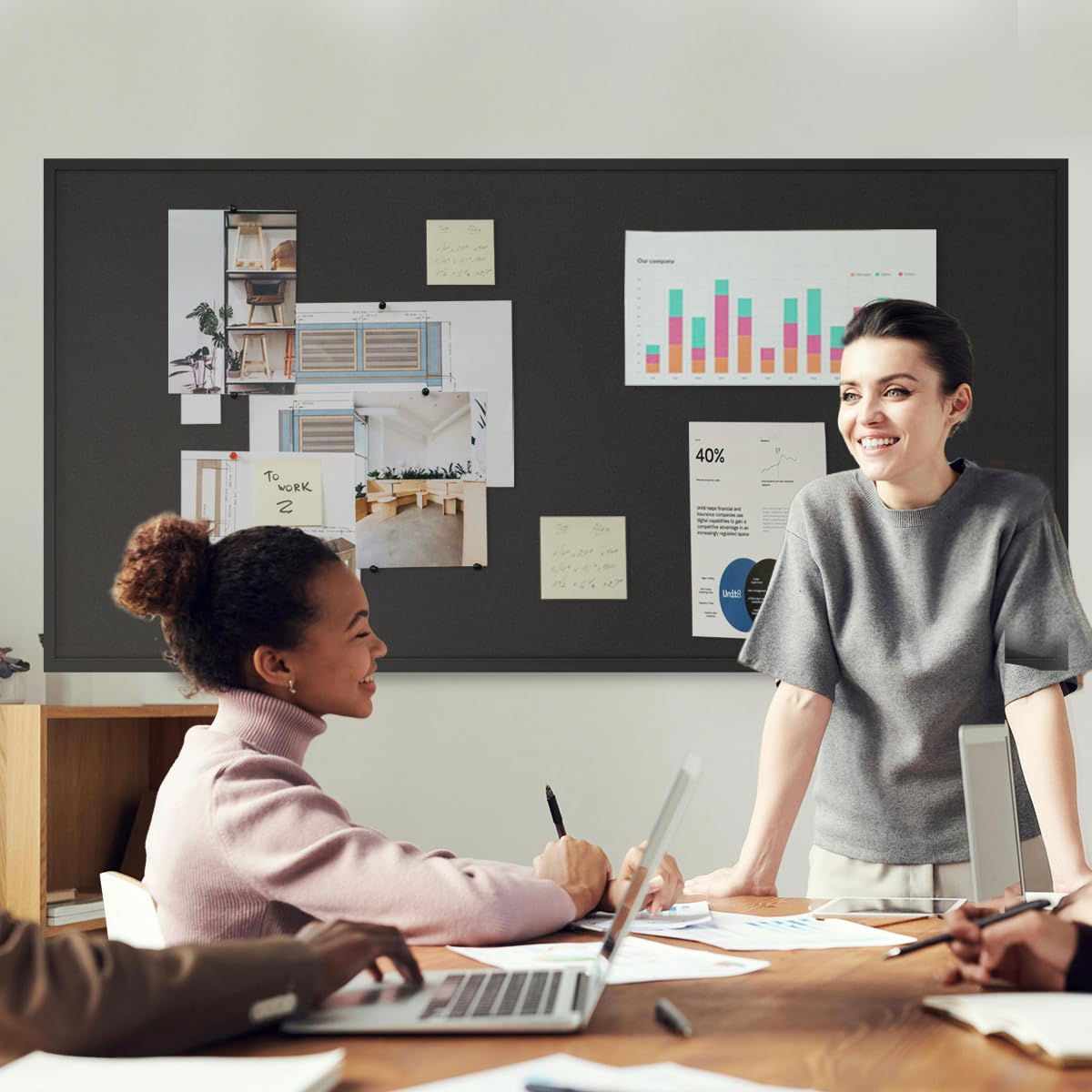 innovart extra large cork bulletin board 96"x48", corkboard with black wood frame, cork notice board message board for wall, wall mount framed pin board for home, office, school