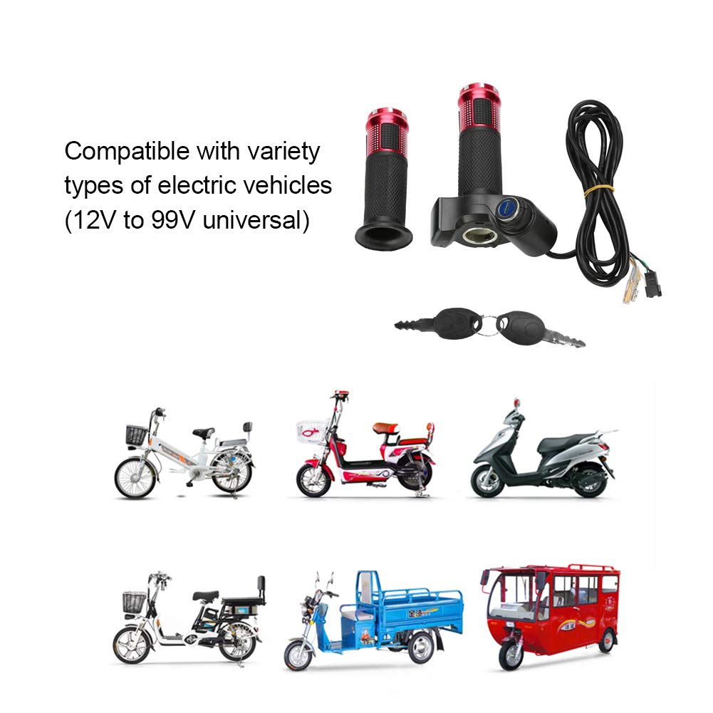 VGEBY1 Manillar del Acelerador de la E-Bici, puños del Manillar del Scooter eléctrico con Pantalla LED y Acelerador Power Key Locker(Rojo)