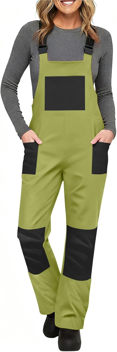 Women's Insulated Snow Bibs Waterproof Skiing Pants Warm Snowboard Overalls Color Block Winter One Piece Snowsuits