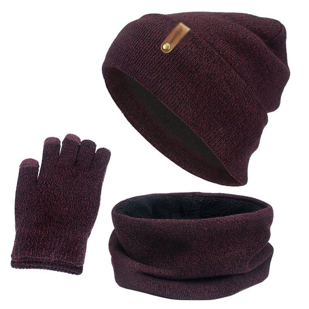 Bonnet tricoté chaud avec écharpe tube et gants écran tactile ensemble hiver unisexe