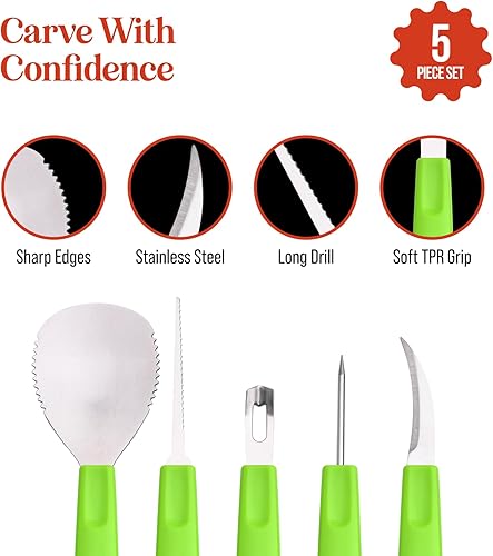 Vista 14 de Kit de tallado de calabaza de Halloween - Juego completo de tallado de calabaza con cuchillo de tallado de calabaza de sierra - Herramientas de Azul