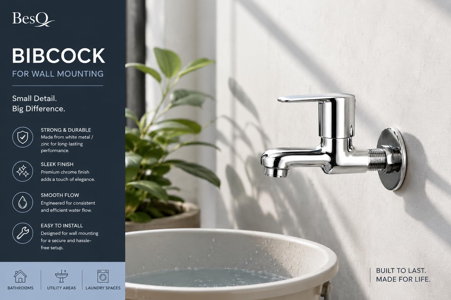 Wall Mounted Bib Faucet - Chrome Finish -4