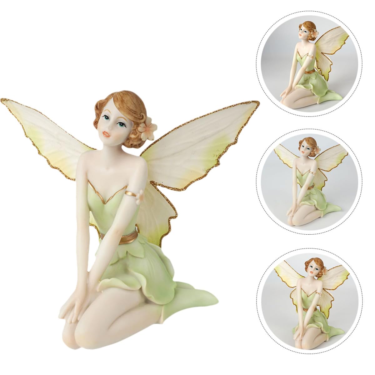 Figura Decorativa de Hada Flor Ángel en Resina Verde