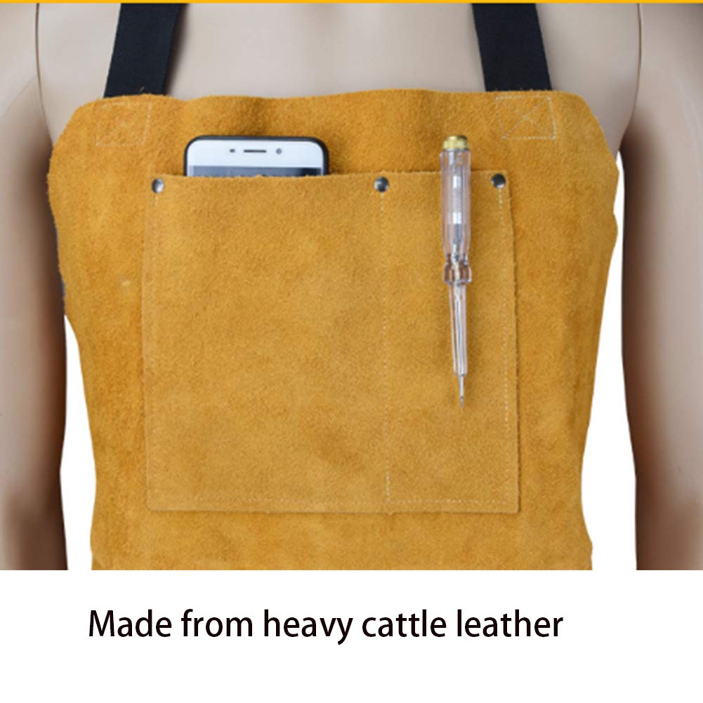 Grembiule per utensili, grembiule da lavoro per saldatura in pelle per lavori pesanti, unisex per meccanico (giallo)