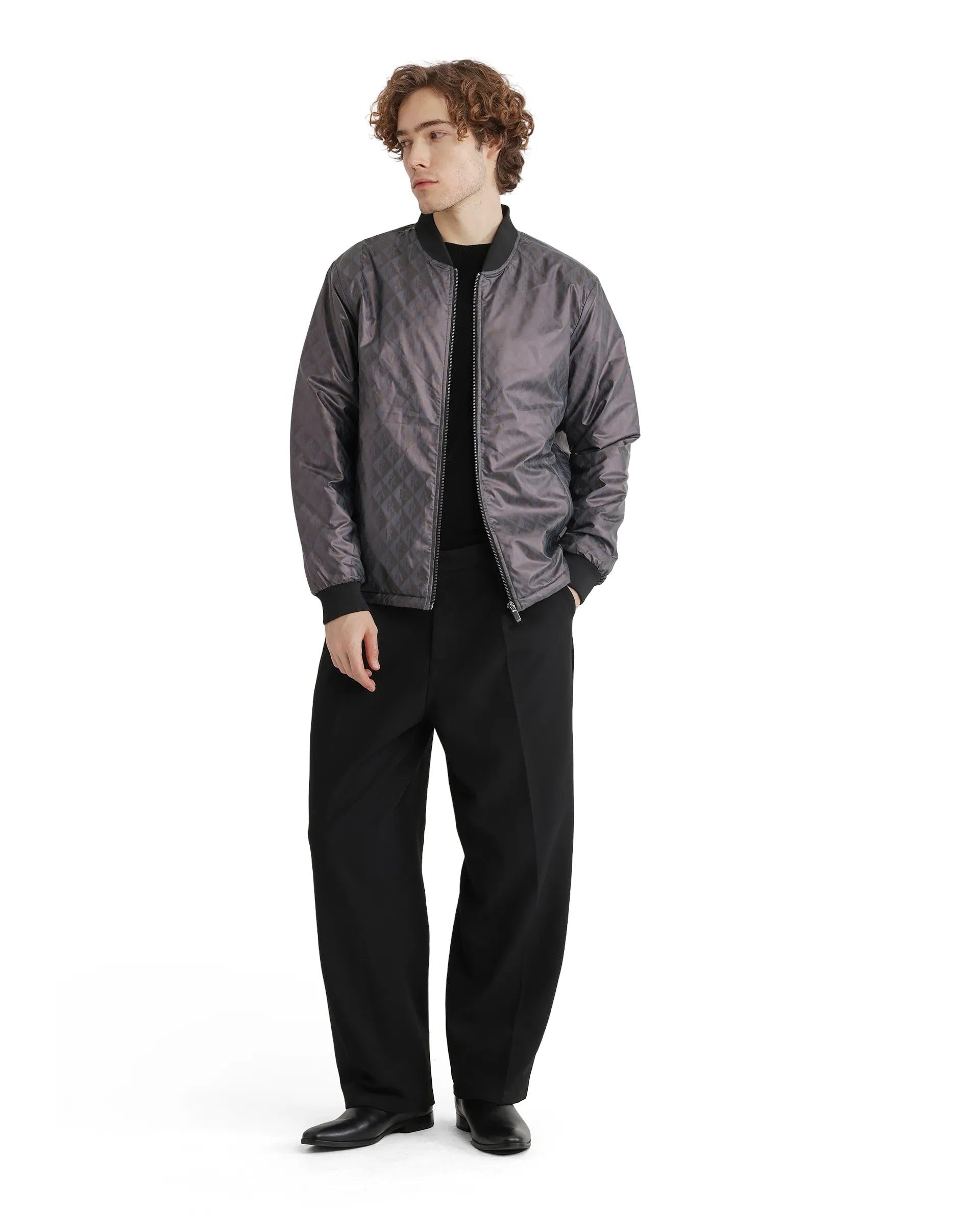 RARE RABBIT Men's Arteo Navy Polyester Printed Regular Fit Full Sleeve Ribbed Collar Jacket 1