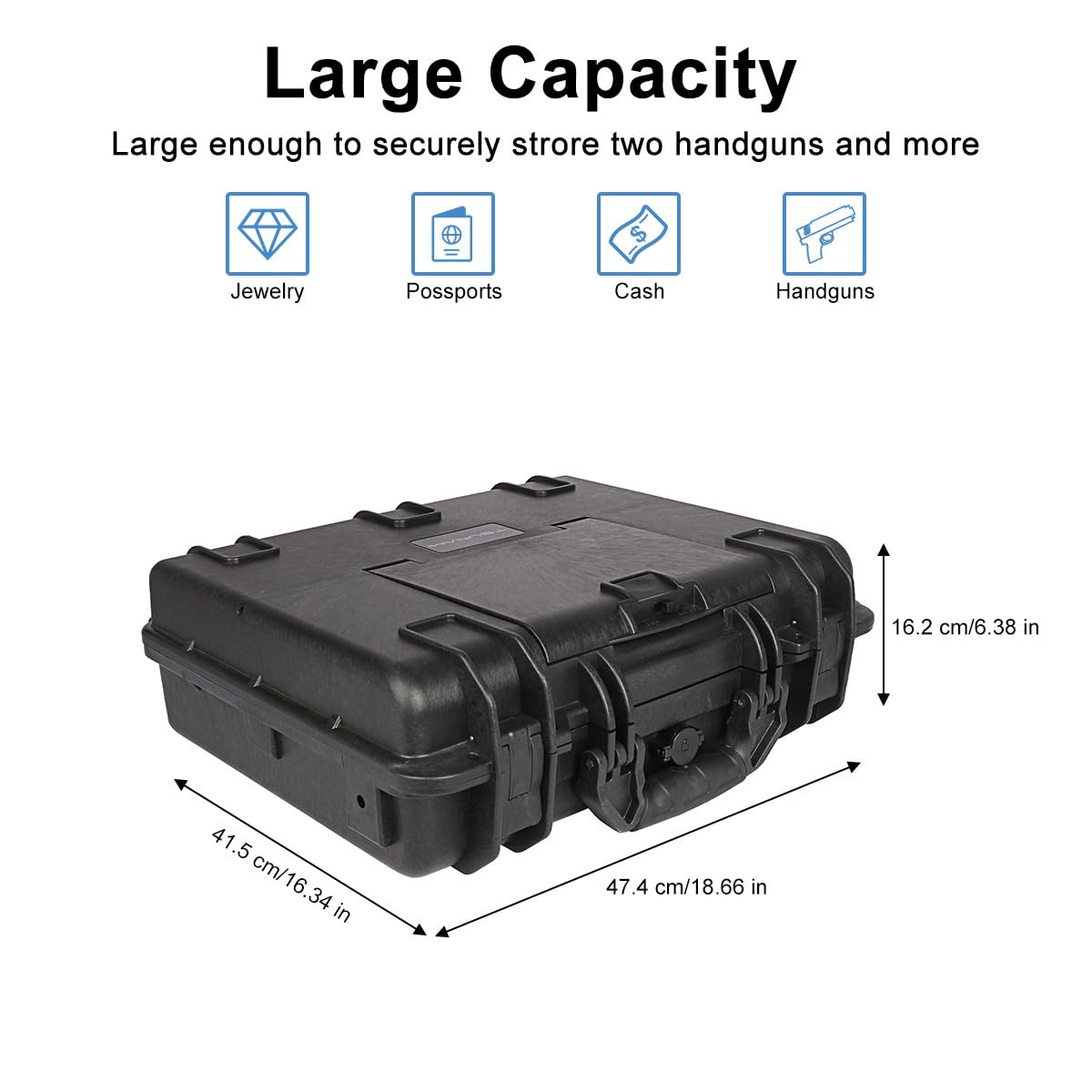 Qisan Caja fuerte para armas de fuego para pistolas, resistente al agua, antirrobo, cerradura de llave y contraseña digital, acero