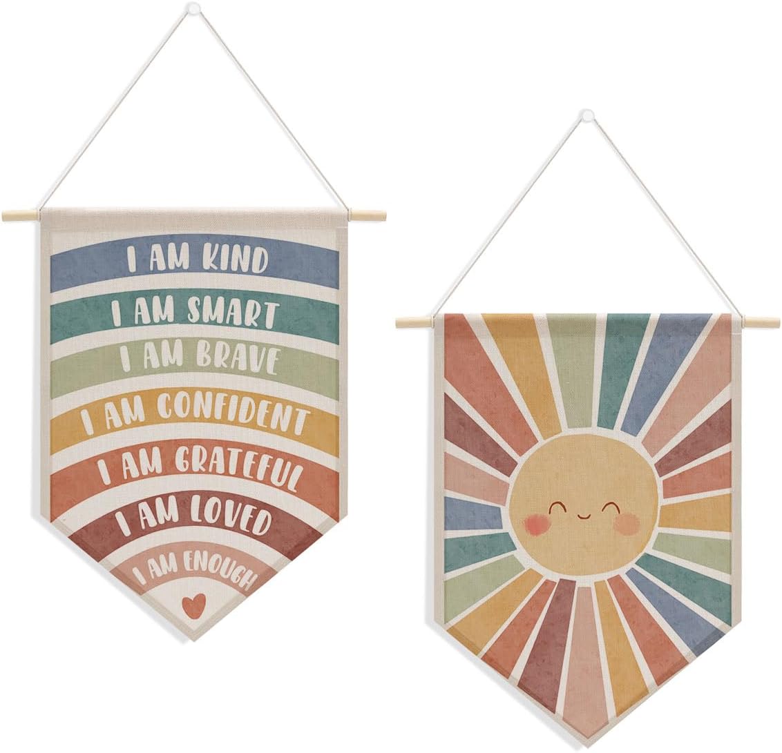 2 PCs Inspirational Boho Rainbow Sunshine Wall Decor, Positive Affirmations Aesthetic Wall Hanging Pennant Flag Banner Classroom Bedroom Nursery Calming Corner Home Decor Motivational Wall Art 2 PCs Inspirational Boho Rainbow Sunshine Wall Decor, Positive Affirmations Aesthetic Wall Hanging Pennant Flag Banner Classroom Bedroom Nursery Calming Corner Home Decor Motivational Wall Art