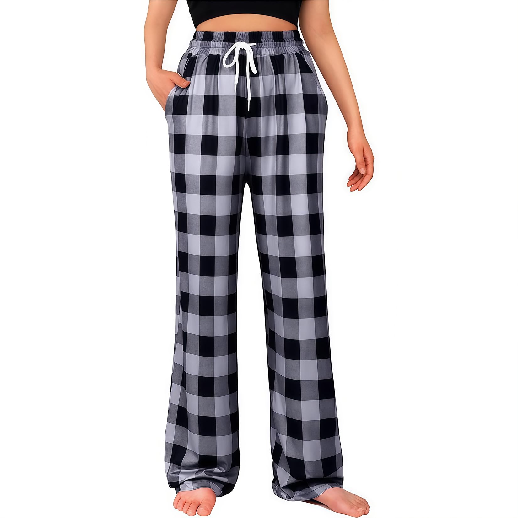 Womens Pajama Pants Comfy Plaid Lounge Pants Casual Stretch Sleepwear Bottoms with Pockets