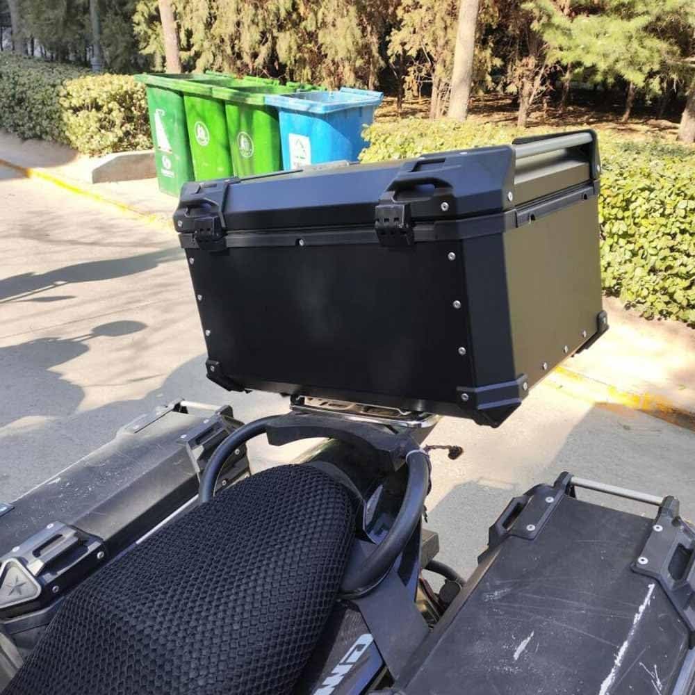 Top Case Box Moto Aluminium 28L 36L 45L 55L 65L 80L 100L Coffre pour Moto en étanche, Topcase Valise Moto pour Moto Design Étanche Base À Dégagement Rapide Support De Montage(Noir,100L)