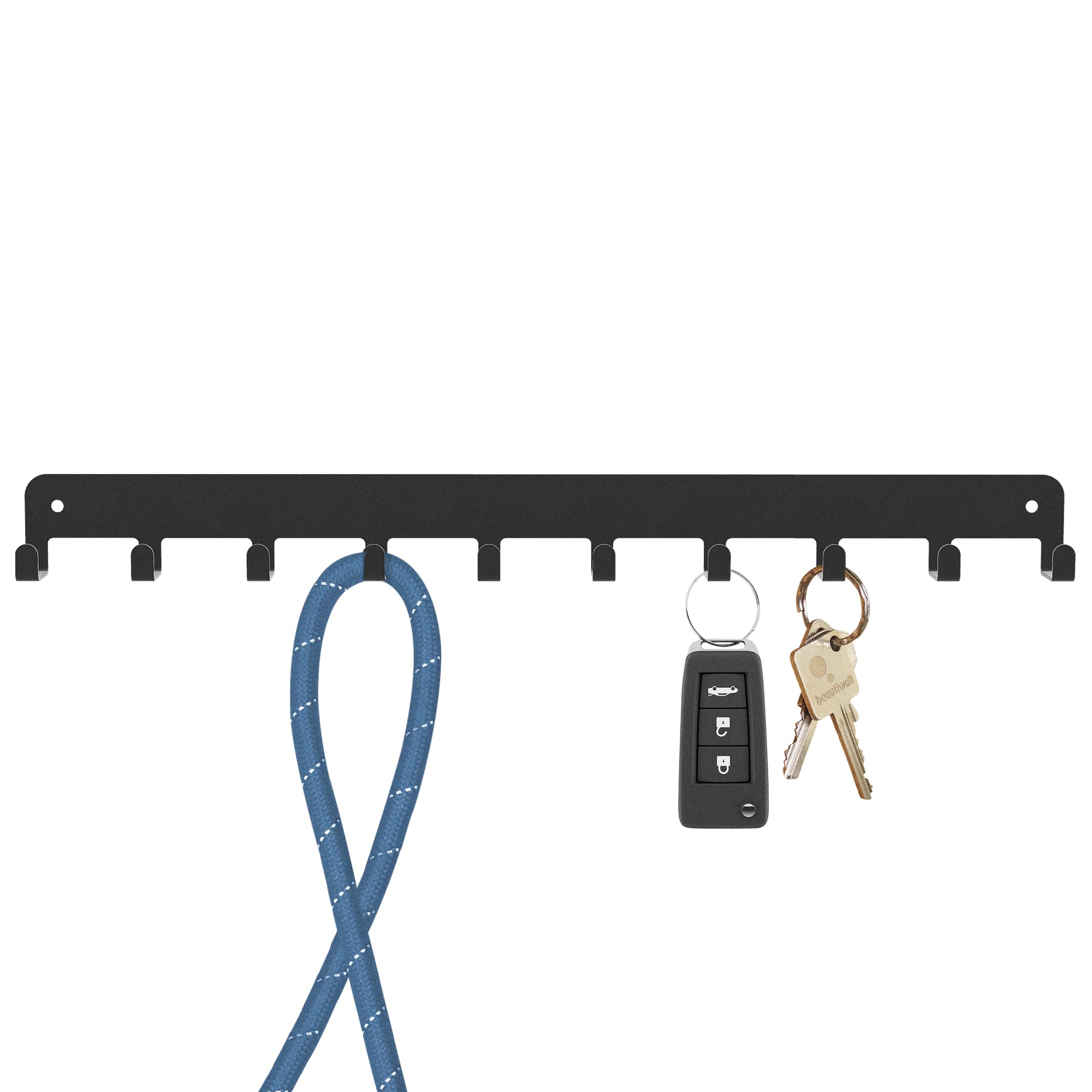 Beautiwall - Sturdy Steel Wall Key Holder XL - 10 Hooks. Metal and Wooden Key Hanger with Hooks for Car, Apartment, Storage, Keys