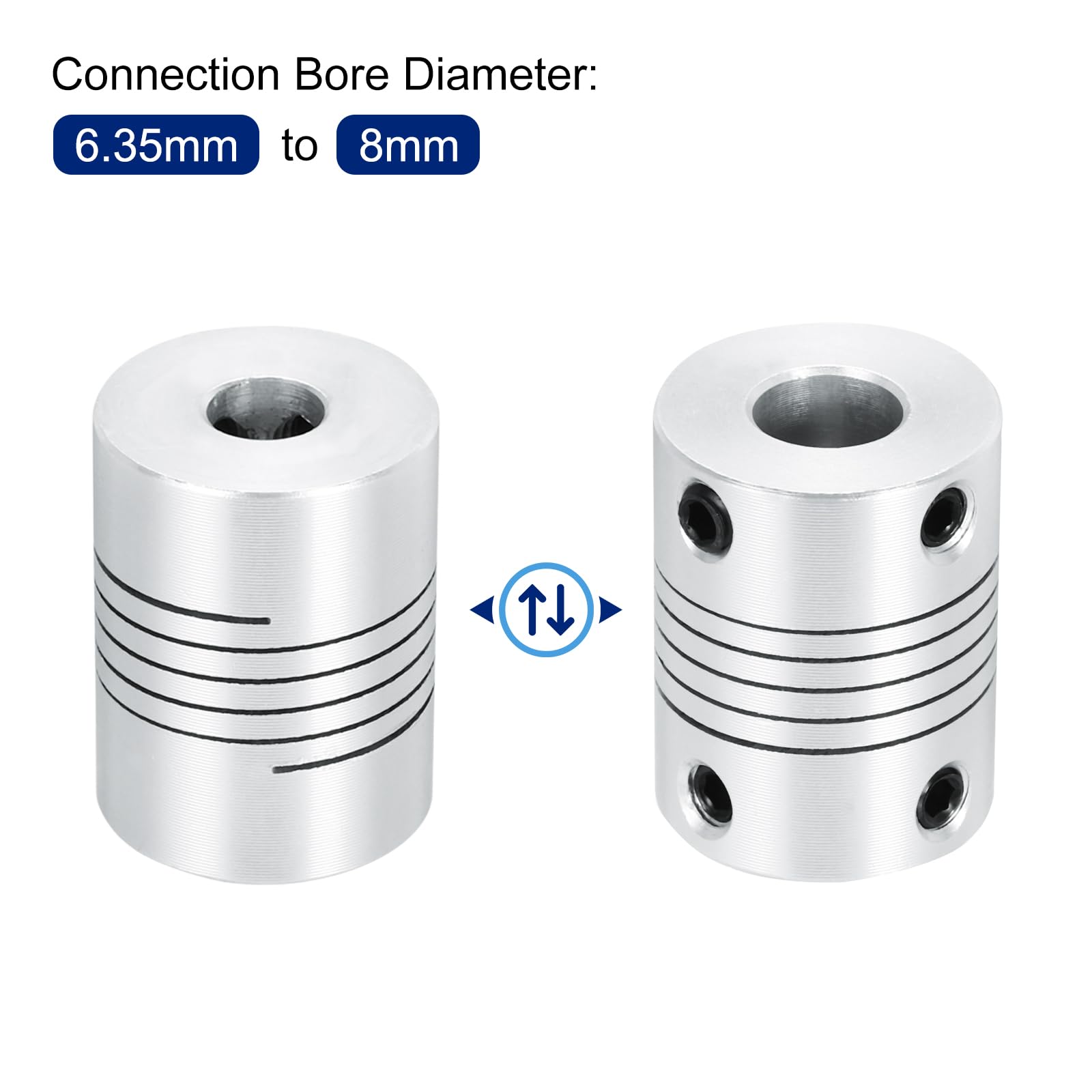QUARKZMAN 2 sztuki 6,35 mm do 8 mm sprzęgło wału ze stopu aluminium L25xD19 elastyczne złącze belkowe do drukarki 3D CNC DIY enkoder i wałów silnika, srebrne