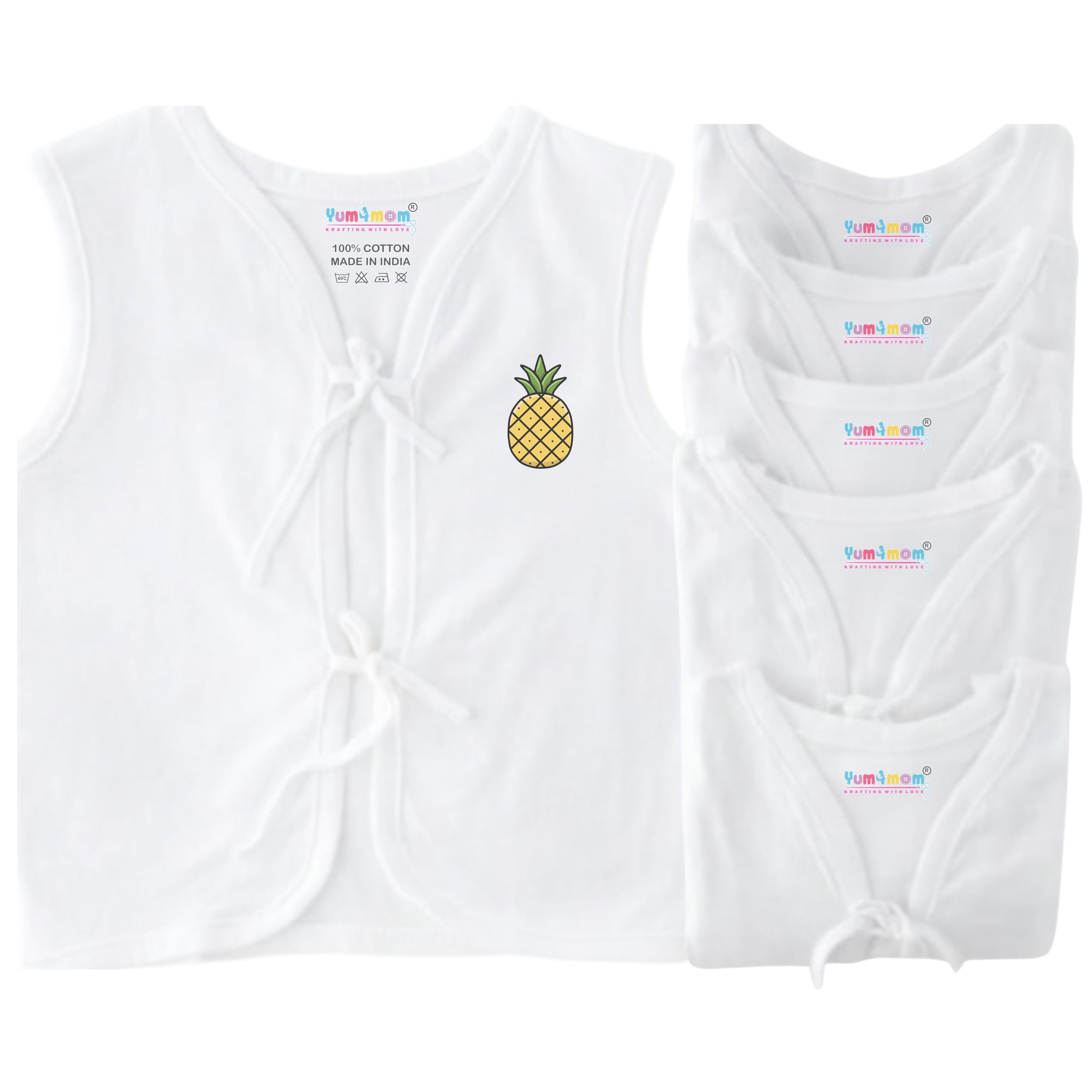 yum4mom 6 Piece Pure Cotton Unisex Newborn Tank Top – Soft, Skin-Friendly, Breathable, Regular Fit Baby Vest/Jabla (White)-picture-38
