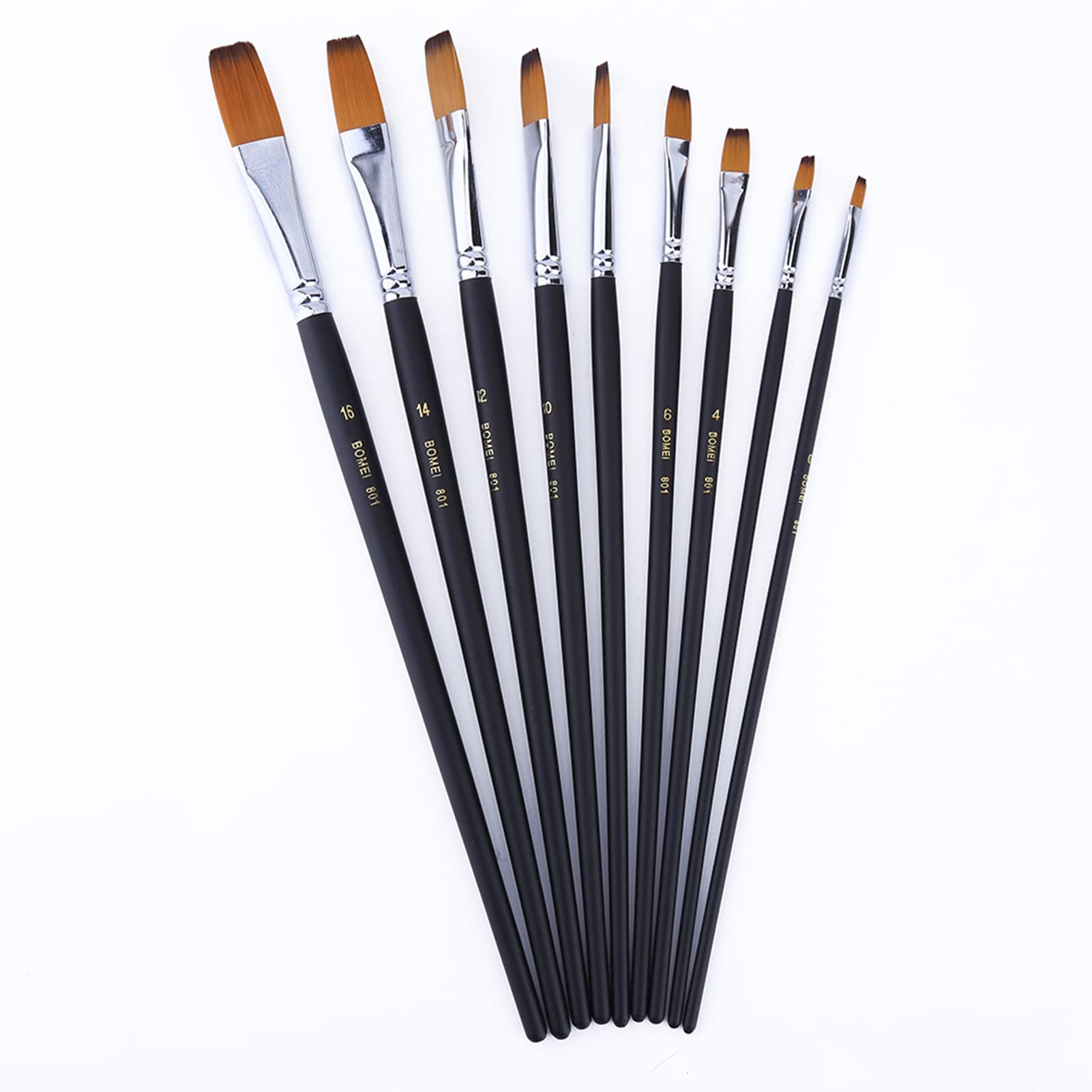 Juego de Pinceles de Pintura, 9 Piezas de Pinceles de Pintura Profesionales de Nailon con Punta Plana Estrecha y Mango Largo, para Acrílico, Acuarela, óleo, Pintura Corporal