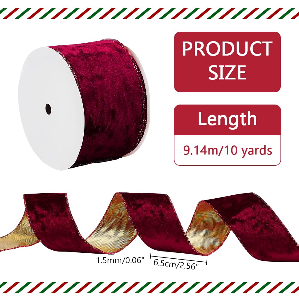 PH PandaHall Rotes Samtband 6.5cm verdrahtetes band Metallic Samt einseitig verdrahtetes Band für faschingskostüme karneval kostüm damen männer DIY Handwerk Kränze Zubehör, 9m