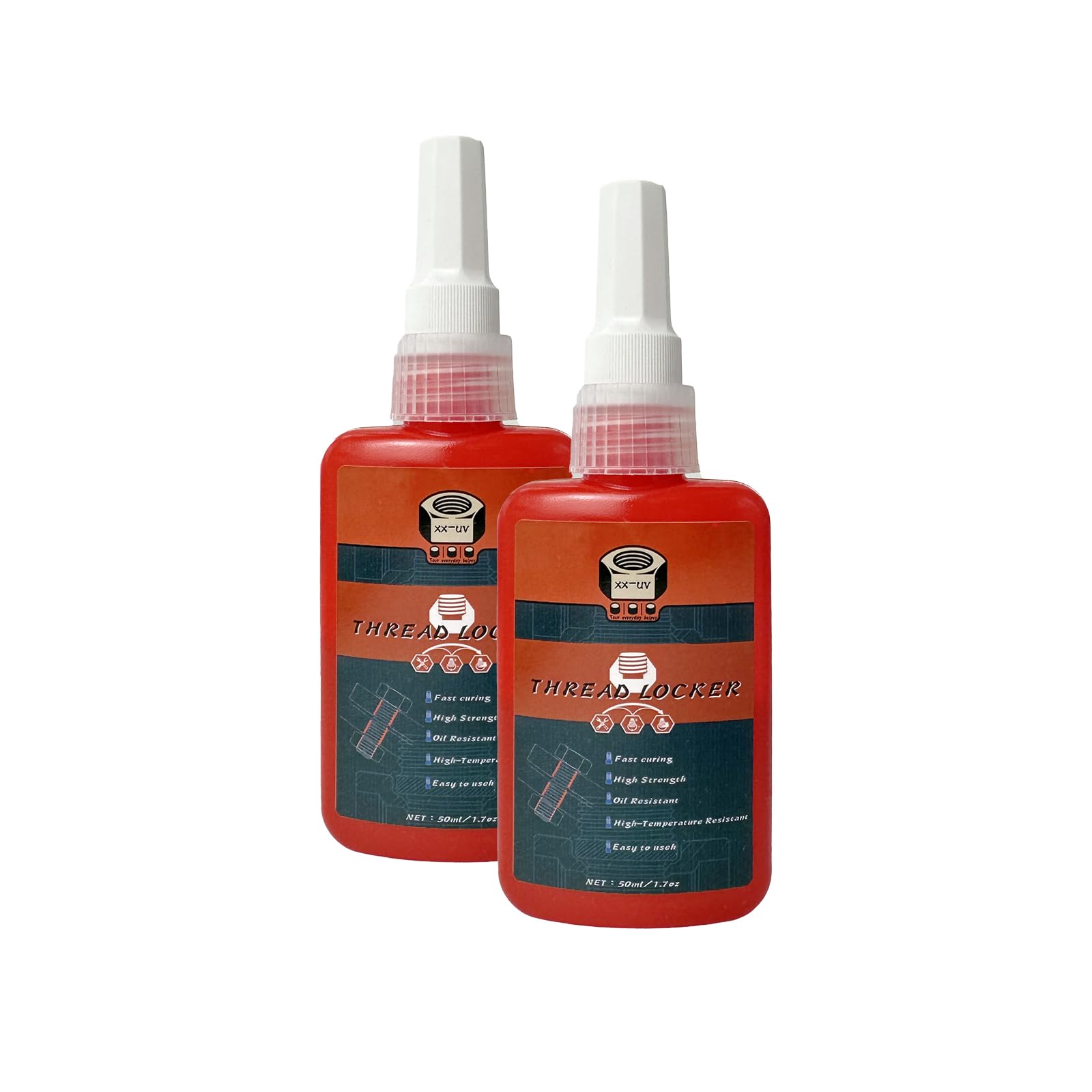 Medium Strength Red Threadlocker 2-Pack | 2x50ml | High-Visibility Thread Lock for M6-M36 Bolts | Removable Anti-Vibration & Leakproof Seal
