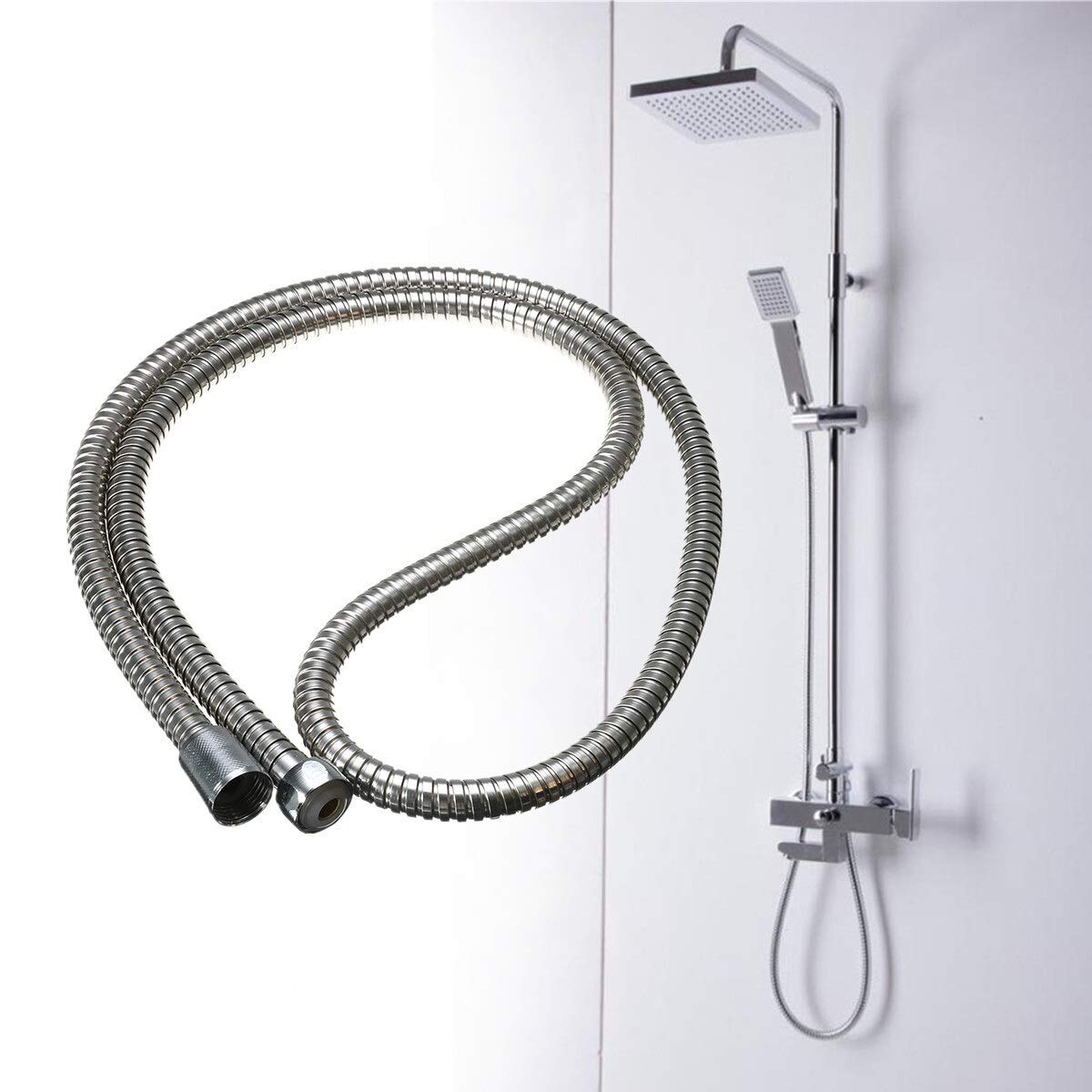 QUNINE Brauseschlauch, 1,5 m, Flexible Brauseschlauchverlängerung, Edelstahl, Chrom, Sanitärschläuche, weiche Rohre, Badezimmer-Heizung, Wasserkopf-Rohrverbinder