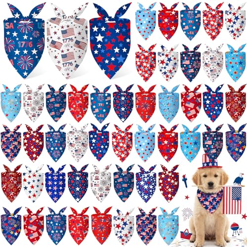 Image of Abbylike 50 Pcs Patriotic Dog Bandanas Bulk 4th of July Bandanas for Dogs Star Triangle Kerchief Bib Scarf Set for Pet Independence Day 250th Anniversary Party Costume, 25 Styles(25.6 x 17.7 x 17.7)