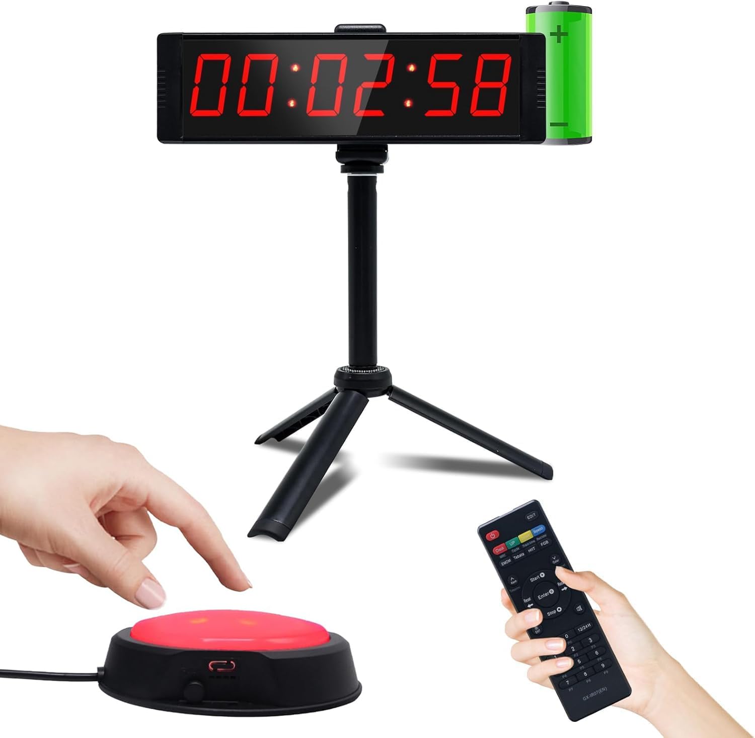 Cronómetro grande con botón de inicio/parada, temporizador digital LED con control remoto, reloj de cuenta regresiva con zumbador, reloj de gimnasio para gimnasio en casa, temporizador de