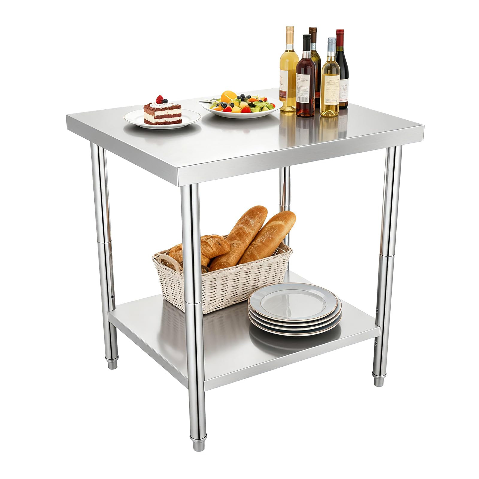 60 x 45 cm stół ze stali nierdzewnej na kółkach, stół roboczy, stół kuchenny, stół gastronomiczny, stół rozkładany, nadaje się do kuchni, hoteli, piekarni, pralni, restauracji, gabinetów