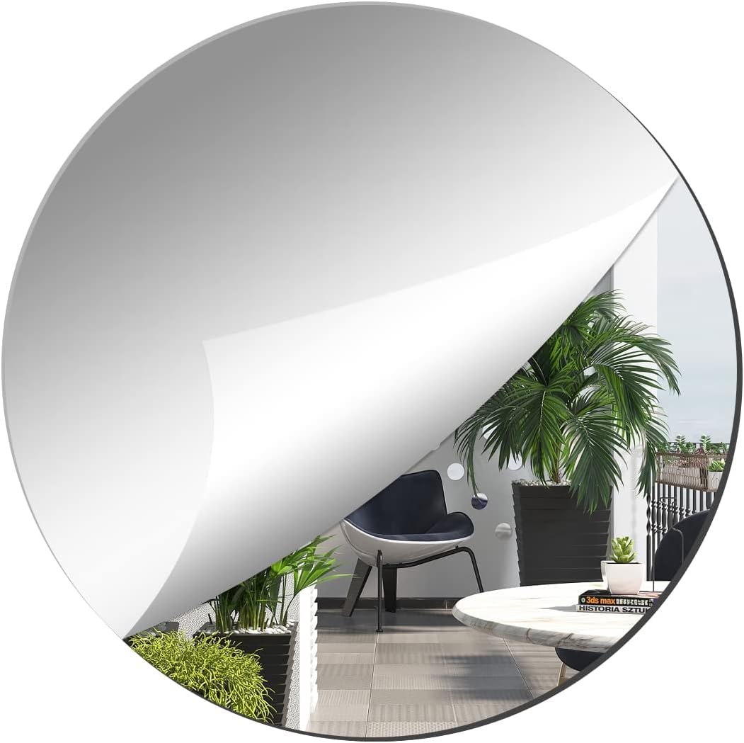 SUEOUX 30cm Acrylic Self Adhesive Mirror Round HD Sticky Mirror, Large Plastic Frameless 2mm Acrylic Mirror Tiles Circle Wall for Home, Decor, Bathroom (30 * 30cm*2mm)