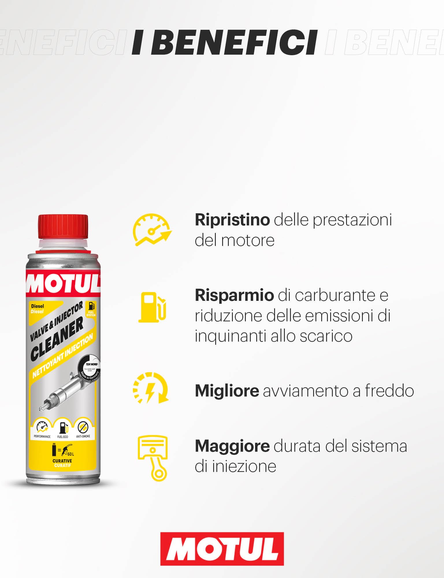 Motul - Detergente Iniettori Diesel - Additivo Curativo per Motori a Diesel - Riduzione dei Consumi e delle Emissioni - Ideale Prima della Revisione - Valve & Injector Cleaner Diesel - 300 ml